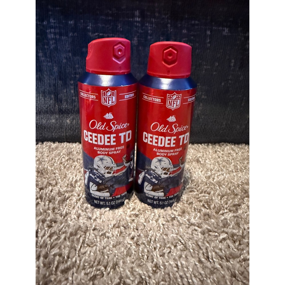 Old Spice Body Spray 5.1oz Red New 2pk CeeDee TD NFL Dallas Cowboys Teak Scent
